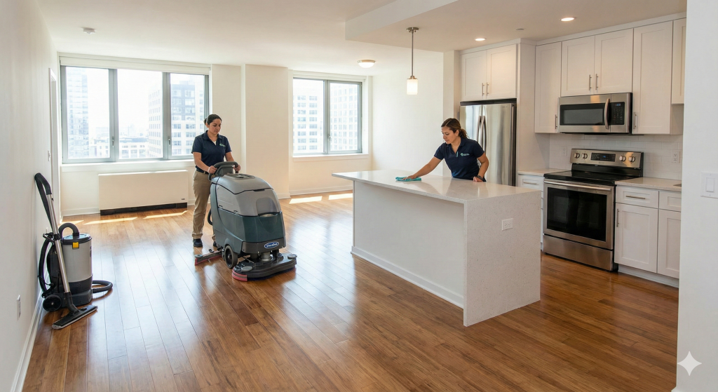 professional cleaner reviewing a home cleaning checklist in Charlotte