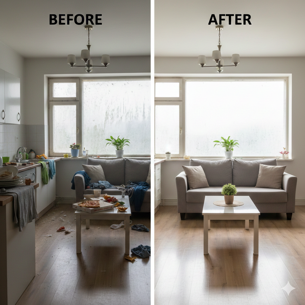 Before and after image of a home cleaning in Charlotte